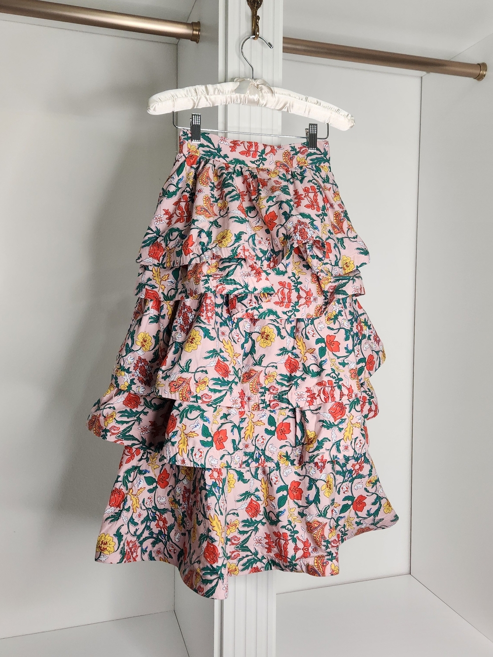 Buru Teagan Pink Floral Tiered Ruffle Skirt